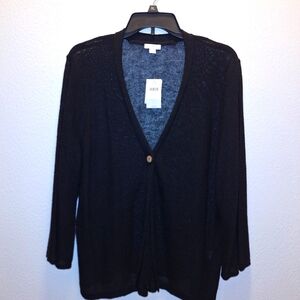 J Jill womens linen blend single button cardigan black